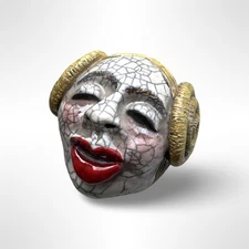 Raku Pottery Deva Spirit Head Rattle Princess Leia Hair Artist Signed Amendela