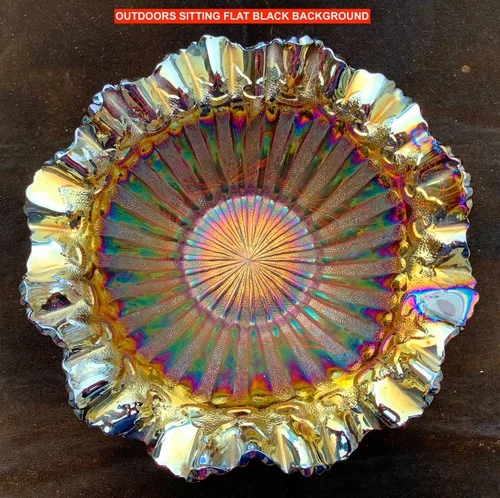 MILLERSBURG RADIUM PURPLE CARNIVAL GLASS “RAYS & RIBBONS” 10” BOWL –SUPER PRETTY