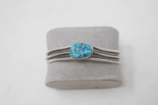 Navajo Sterling Silver Turquoise Cuff Bracelet • R & B Johnson • Triple Band Des