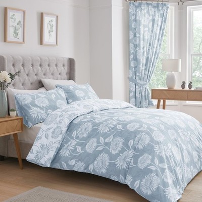 Dreams & Drapes Bettbezug mit blauem Chrysanthemenmotiv, wendbar 2 Farben, pf...