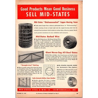 Mid-States Steel & Wire Co Sell Mid-States Crawfordsville IN 1949 Ad SI16