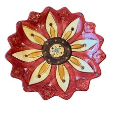 Pier 1 Imports Carynthum Sunflower Bowl Home Decor 9in Red Yellow Handcrafted