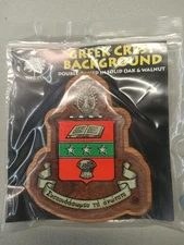 Alpha Chi Omega Solid Oak & Walnut Crest Double Raised 4"x3" 