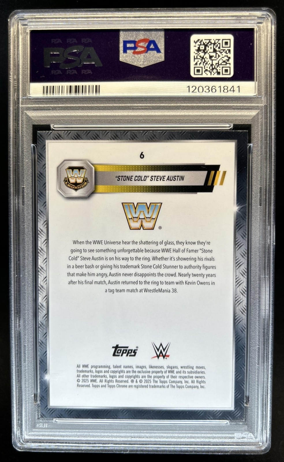 2025 Topps Chrome WWE Steve Austin Neon Green Geometric Refractor #/75 PSA 10 view 2