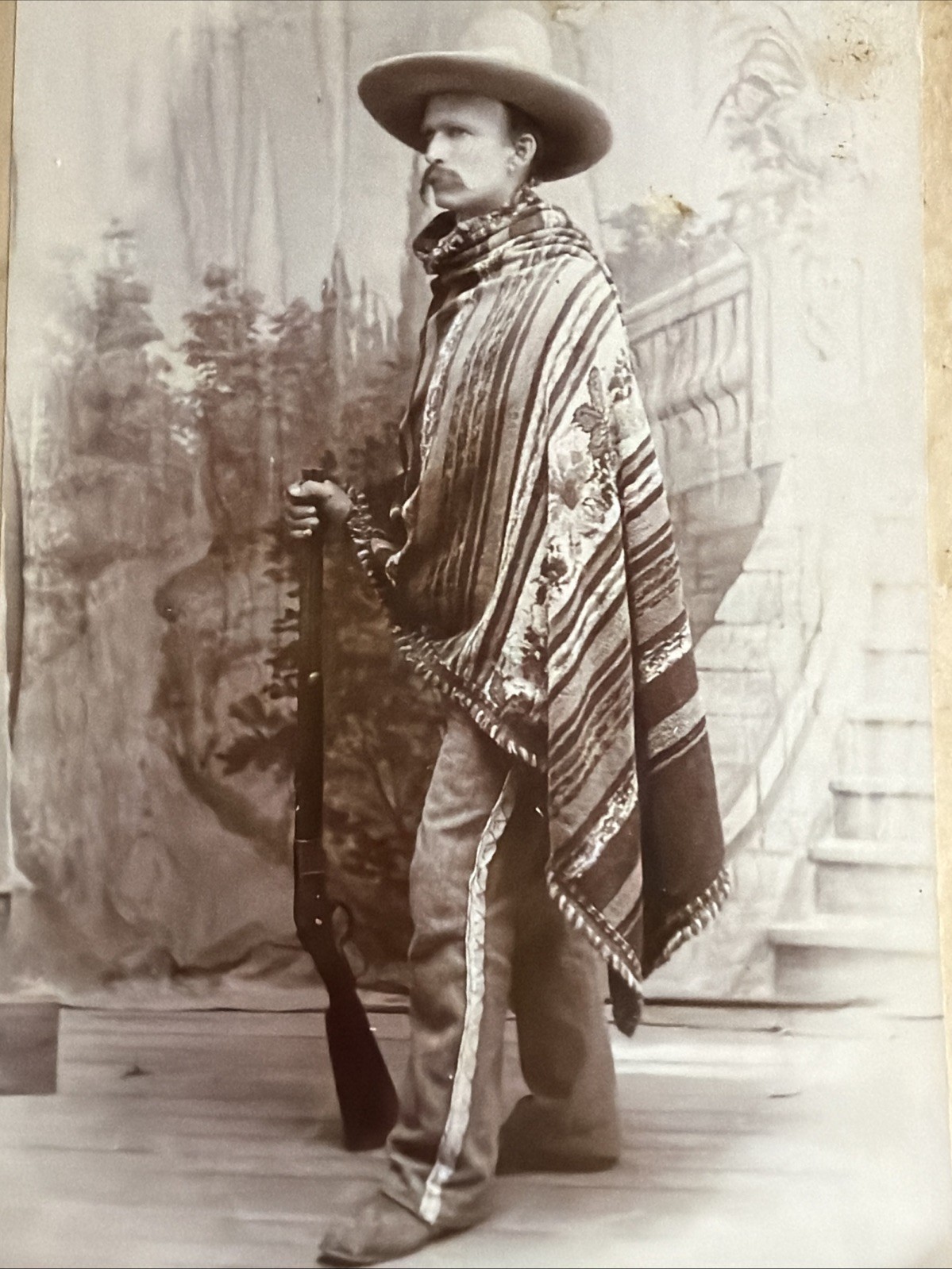Vintage Rifle Rug TEXAS antique Photograph DEL RIO COWBOY Winchester RIFLE GUN mustache ...