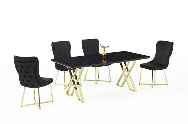 Esszimmer Set Schwarz Garnitur Tisch 4X StüHle Design Modern Hochwertig MöBel-image