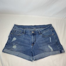 OLD NAVY WOMENS BOYFRIEND DENIM BLUE JEAN SHORTS SZ 8 REG DISTRESSED STRETCH