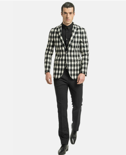 Schwarz-weiß karierter Herren Blazer kariert Freizeit Business Slim Workwear Smoking - Bild 11 von 24