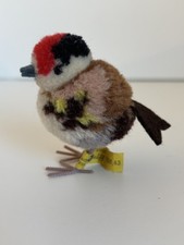 Steiff Vogel Rotkehlchen ca 8 cm Steiff Fahne Wollplüsch