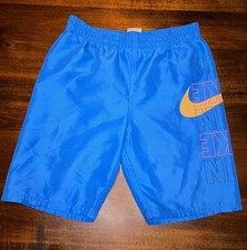 Nike Kids Yth Boys Medium Lined Swim Trunks Shorts Blue Orange Pocket Drawstring