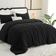 Fluffy Queen Comforter Set Soft Faux Fur Black Shaggy Comforter 2 Pillowcases