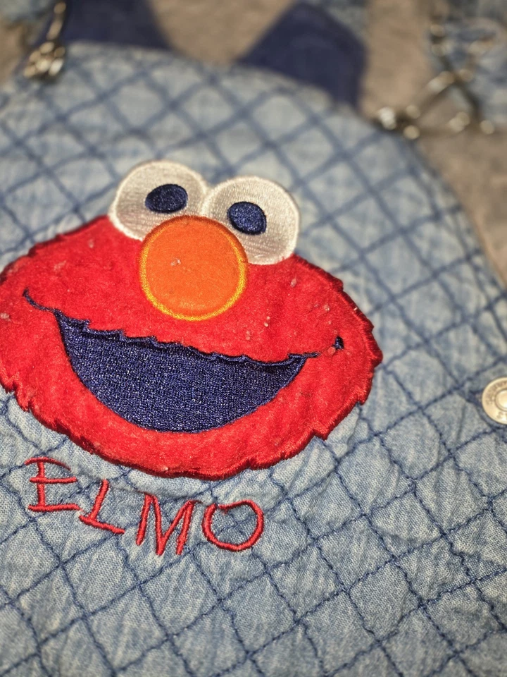 Jersey sin mangas de mezclilla suave vintage Sesame Street Elmo talla 12 mth rojo marino Foto 3 de 4