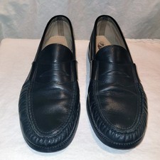 SAS Men's Size 12 Wide Black Leather Penny Loafers Moc Toe Slip On Shoes