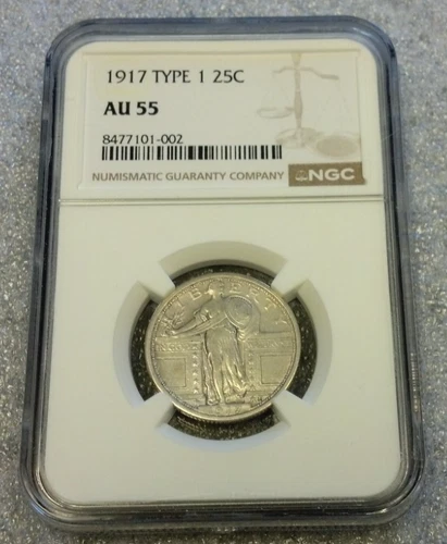1917 STANDING LIBERTY SILVER QUARTER T-1 NGC AU55 (3164)