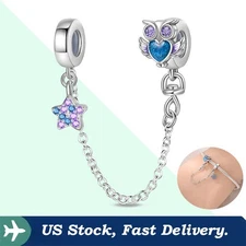 KUNSIR 925 Sterling Silver Safety Chain Charm for Bracelet Night Owl Charm DIY