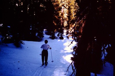 April 1966 Woman Skiing Oregon Cascades Mountains Kodachrome  Slide CG-M