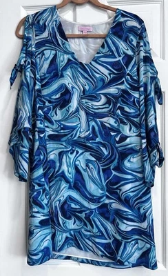 Lilly Pulitzer Avila Stretch Silk Dress Size SM Geometric Ikat Blue Ocean Waves - Image 1 of 4