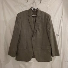 Izod Blazer Mens 44R Tan Gray Glen Plaid Two Button Side Vents Lined Sport Coat