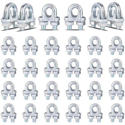 30PCS 1/4'' Galvanized Zinc-Plated Wire Rope Cable Clamp Clips, M6 Wire Cable Cla