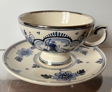 VTG Delft Blue Elesva Windmill Pattern Demitasse Cup  Saucer Holland
