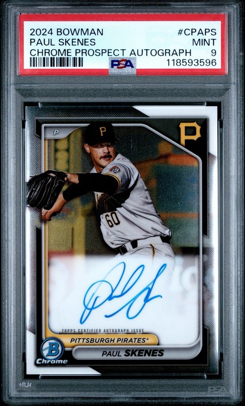 Topps 2024 Bowman Chrome Prospect Autographs Paul Skenes RC Auto CPA-PS PSA 9