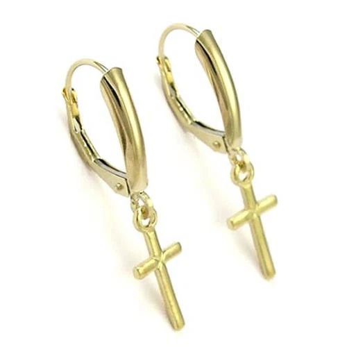 14k Solid Yellow Gold Leverback Cross Earrings E1012. eBay