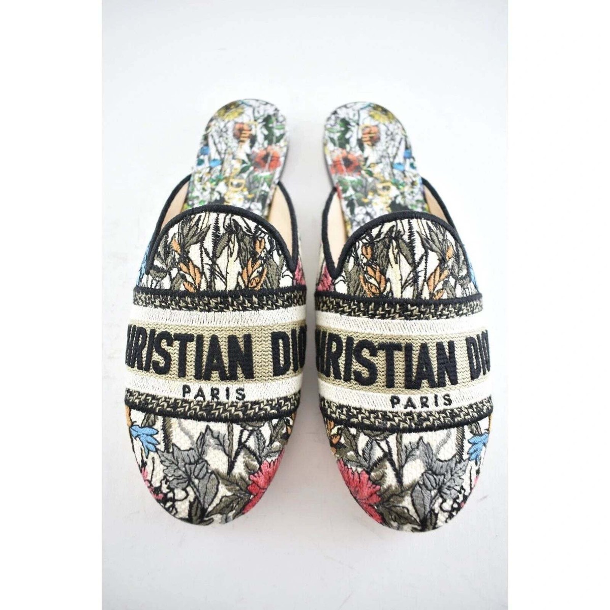 Christian Dior Off Mule Mille Fleurs Black Logo Backless Slide