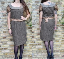 Vintage DOLCE & GABBANA DRESS L Designer Wool Tweed Silk Pencil Winter D&G Brown