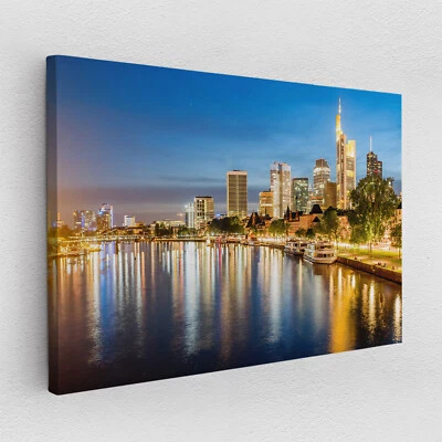 Leinwandbild Poster Acryl Glas Pop-Art Stadt Lichter Fluss Landschaft Panorama - Bild 1 von 4