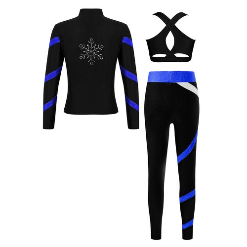 Kids Girls Tracksuit Skating Fleece Jacket and Dance Crop Top with Pants Set - Picture 10 of 42