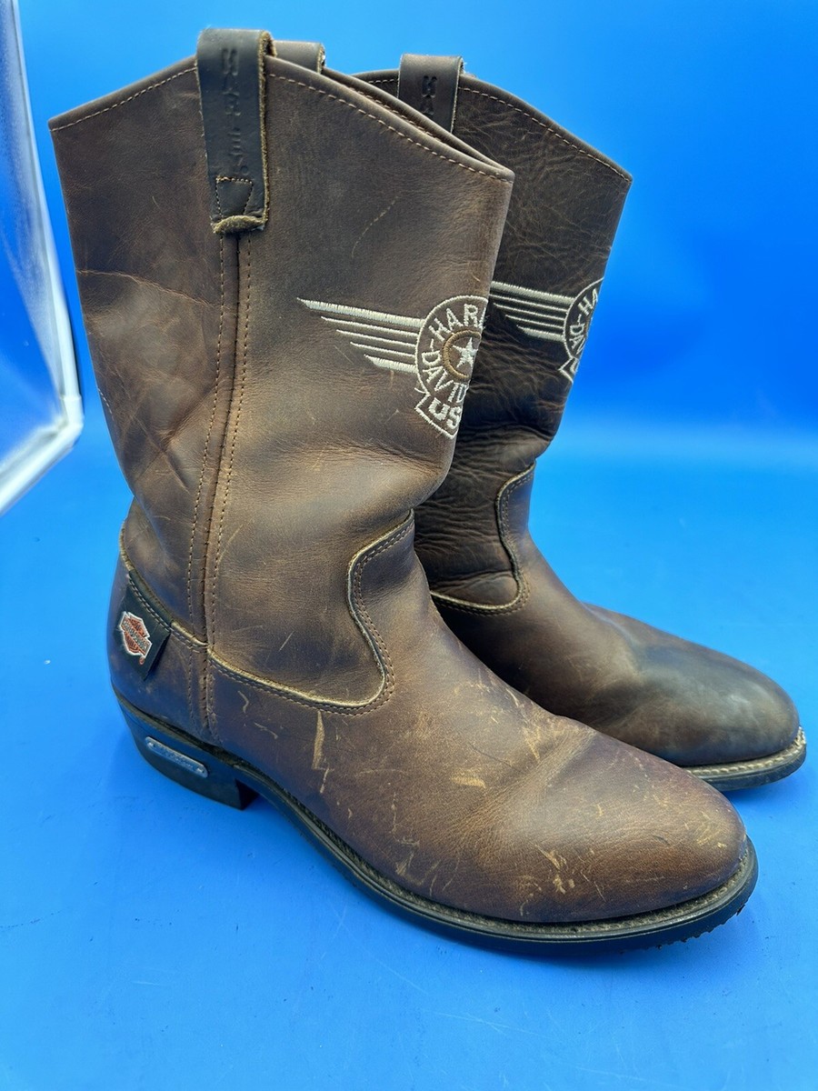 Harley Davidson Cowboy Boots Men's Size 10 R Brown Leather