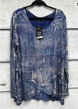 Greater Good Long Sleeve Viscose Top W/Crossover Hem, Blue Multi, NWT, 1X