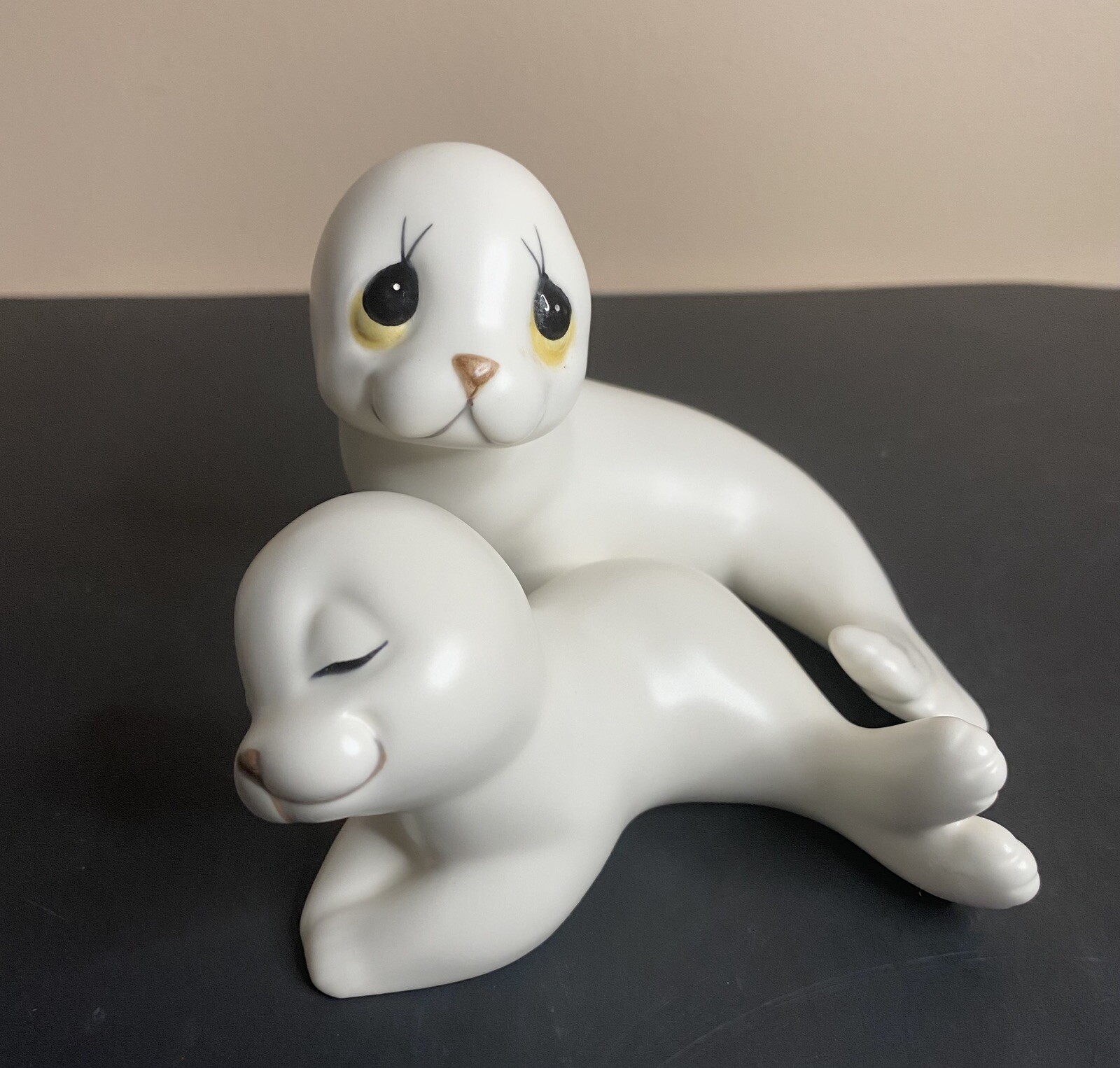 Oxford Set Of 2 Mother & Baby White Seal Ceramic Figurine Vintage Made in Mexico