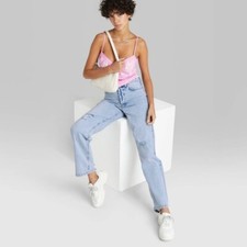 Wild Fable Women's Super-High Rise Distressed Straight Jean Light Wash