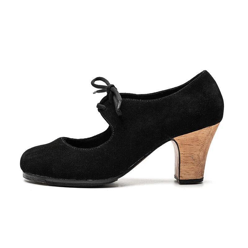 Mujeres Zapatos de Baile Chelsea con Cordones 6 cm Tacón Medio Alto Zapato Flamenco Bomba