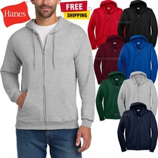 Mens Hanes Full Zip Hoodie Hooded Sweatshirt USA Grown Cotton Blend S-3XL NEW