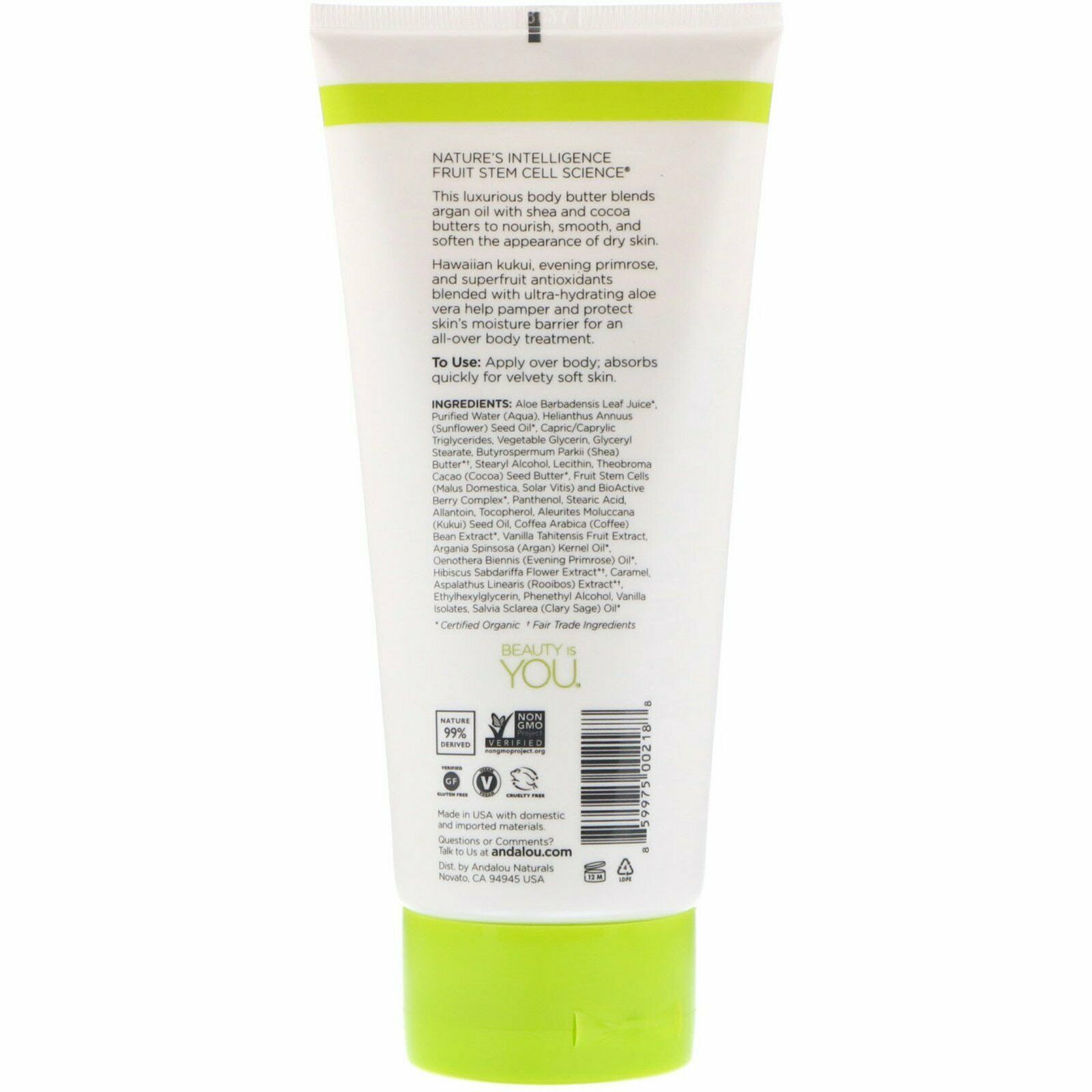 Andalou Naturals Kukui Cocoa Body Butter with Tahitan Vanilla 8 fl oz Pack of 6