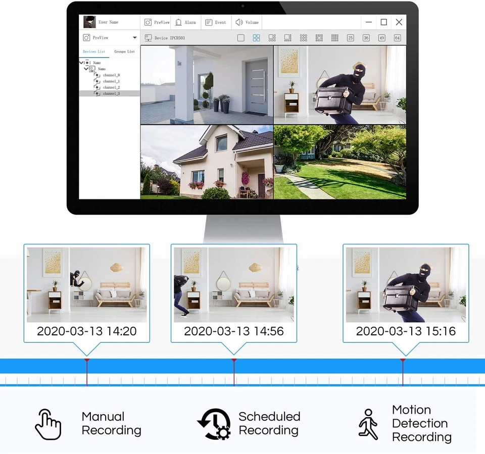 4 Camara Para Casa De Seguridad Profesional Vision Noche Detección Movimiento - Image 3 of 4