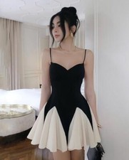 Women spaghetti strap Sleeveless Splicing color Sexy nightclub Short mini Dress	