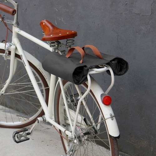 Tourbon Vintage Bike Bag Rear Waterpoof Canvas Roll-up Double Pannier Bag Black - Imagen 8 de 11