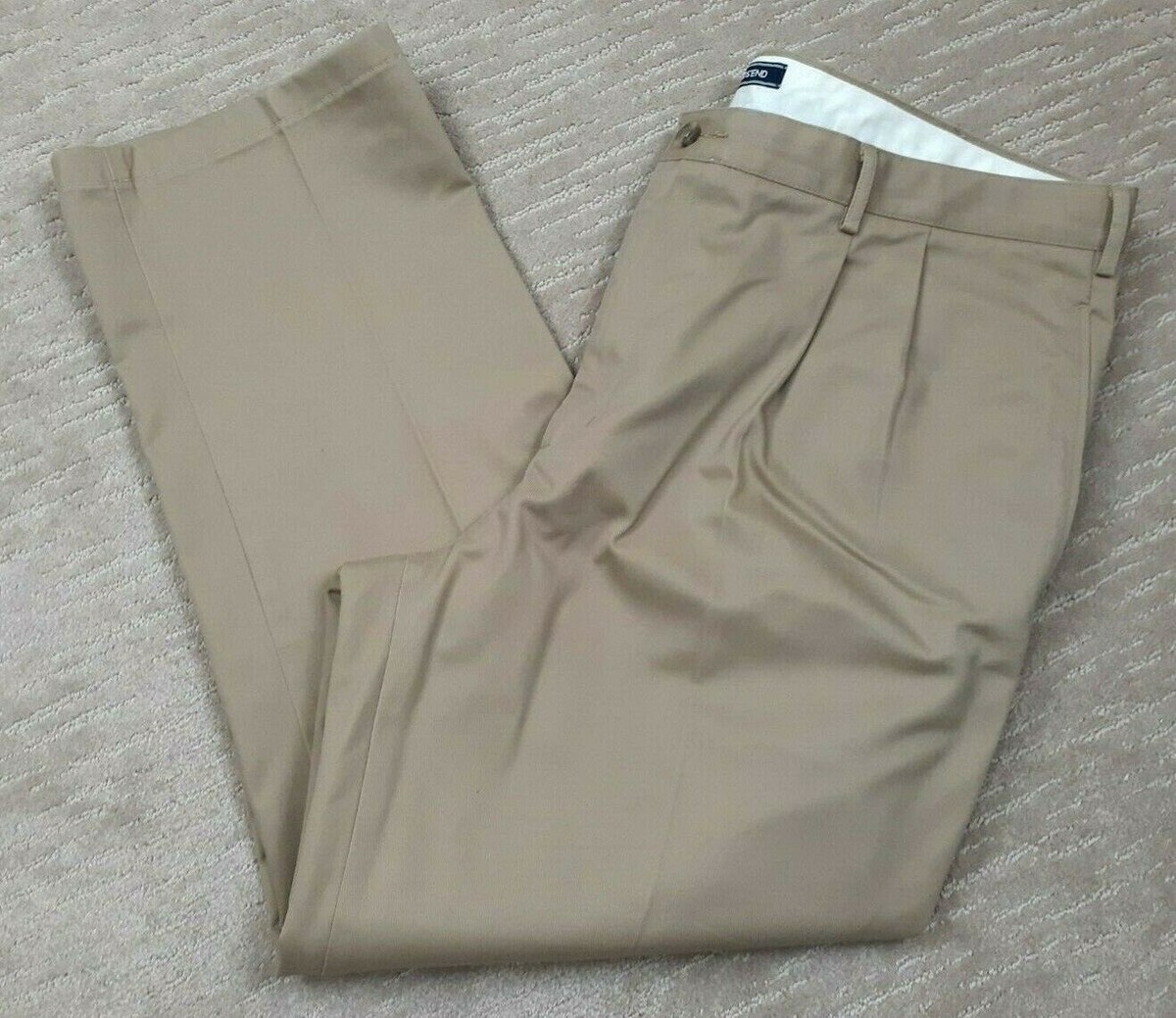 Lands End Traditional Fit Mens 42x30 Beige Khaki Pleat Front Chino Dress  Pants