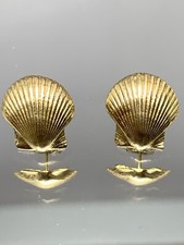 14k Yellow Gold Seashell Stud Earrings 2.6 Grams 12.77mm