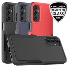 For Samsung Galaxy A15 5G Case Heavy-Duty Tough Dual Layer Cover +Tempered Glass