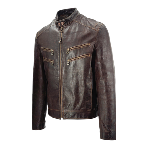 Marlboro Classics Vintage Brown Leather Biker Jacket - Picture 2 of 9
