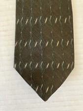 Puritan Men's Necktie Tie Silk Green Tan Geometric Satin Made in USA 56"