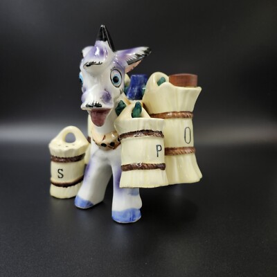 Vintage Japan Ceramic Burro Donkey Salt Pepper Oil & Vinegar Holder *condition*