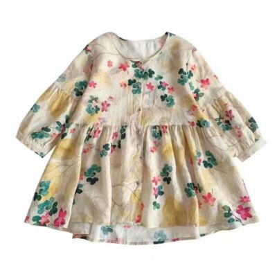 Lady Babydoll Floral Blouse Shirt Top Button Ethnic Loose Casual Retro Baggy