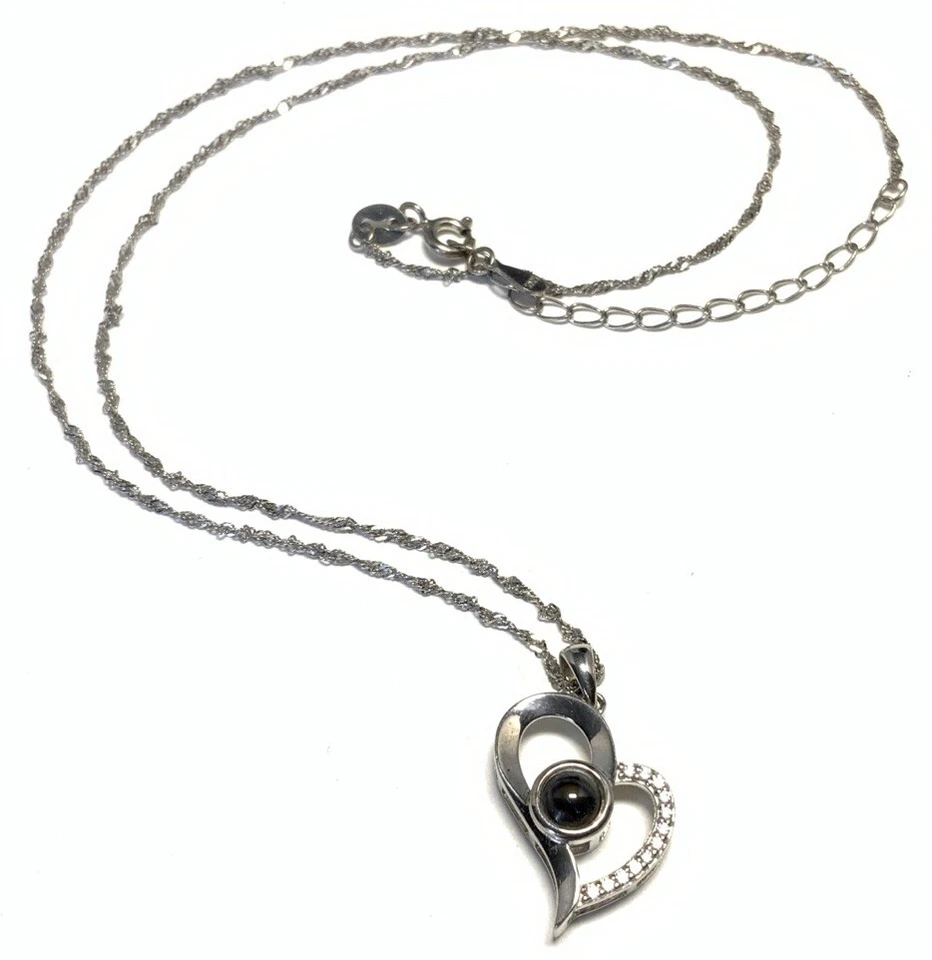 Sterling Silver 925 Diamond & Moonstone Heart Pendant 20" Chain Necklace JK77 - Image 2 of 4