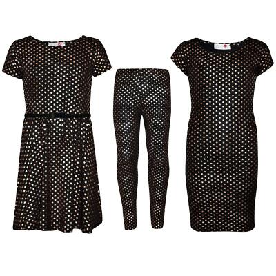 Kinder Mädchen Sternenmuster Midikleid, Skaterkleid & Mode Legging Alter 7-13 Jahre