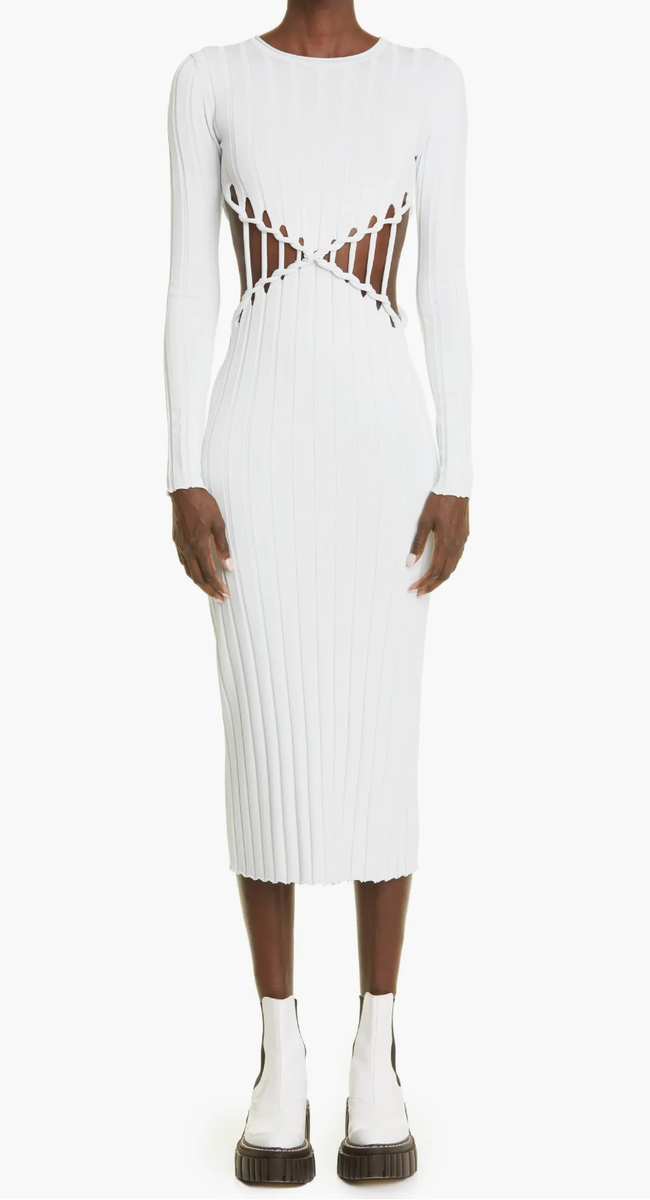 dion lee knit dress L120318 Blue Crisscross Braid Reversible Ribbed Sweater Size XS/2 Sale'25